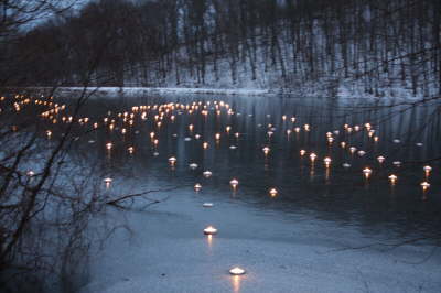 Lights floating in the pond of Alley Park